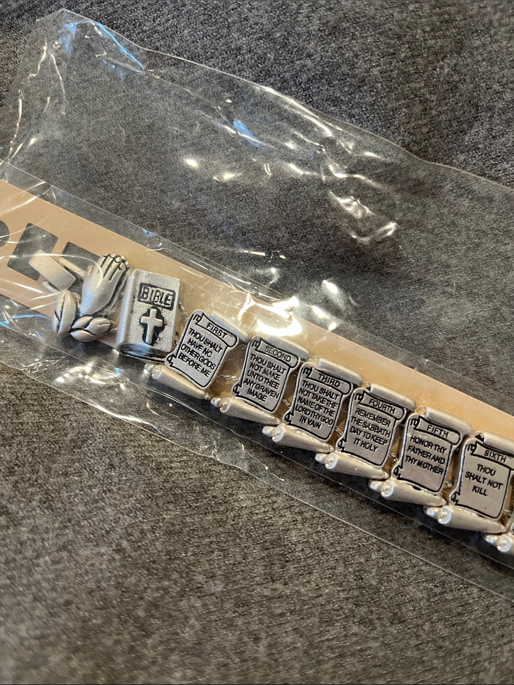 Vtg Silvertone 10 Commandments Slide-charm Bracelet w/Earrings-NIP